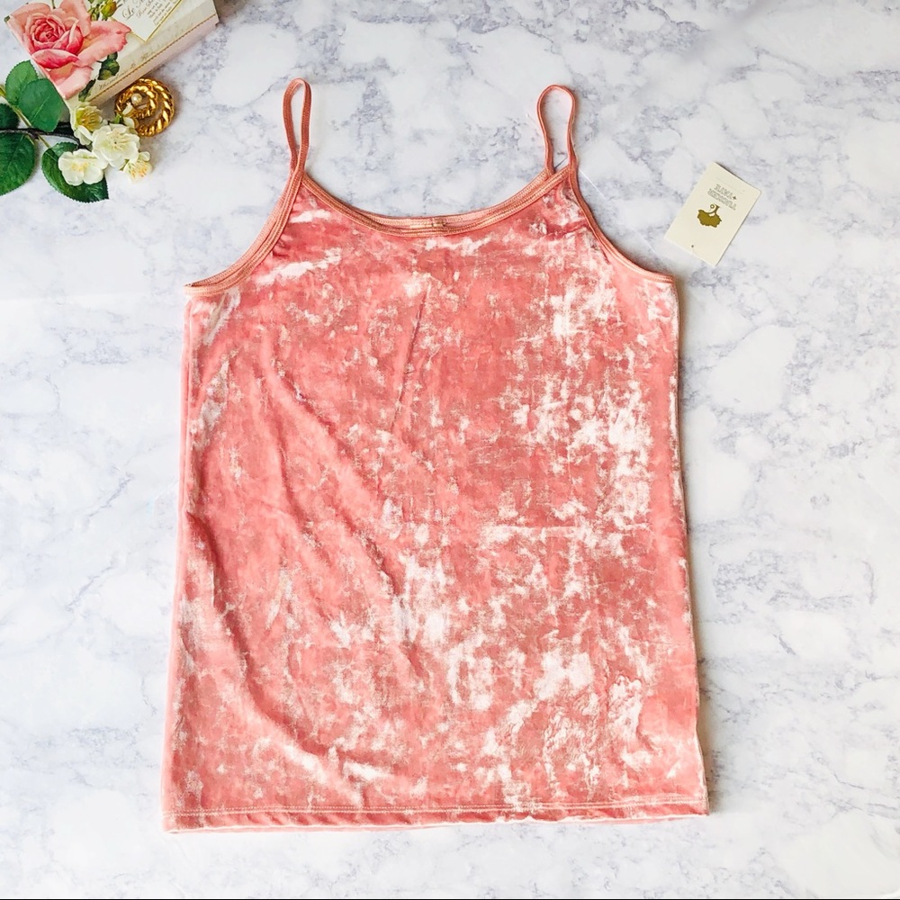 Crushed Velvet Cami Spaghetti Strap Stretch Tank - Picture 2 of 3